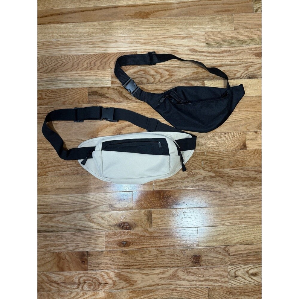 Lot of Two Fanny Pack Belt Bags with Adjustable Straps Black and Tan